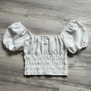 Elodie White Smocked Crop Top with Puff Sleeves